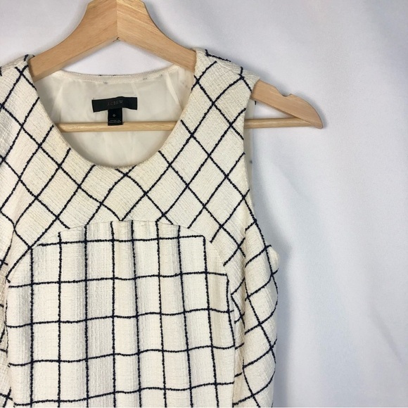 J. Crew White A-Line Windowpane Plaid Tweed Knee Length Dress 0 - Picture 4 of 5